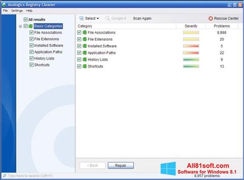 Screenshot Auslogics Registry Cleaner Windows 8.1