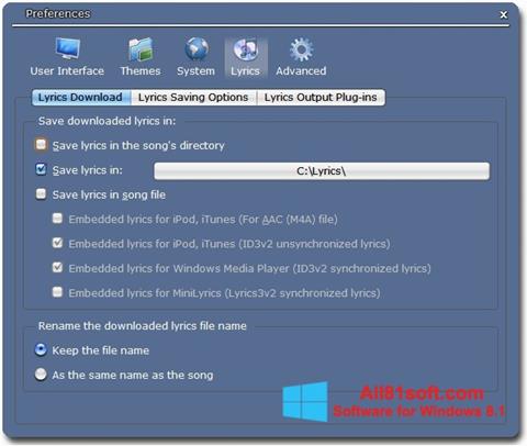 Screenshot Minilyrics Windows 8.1