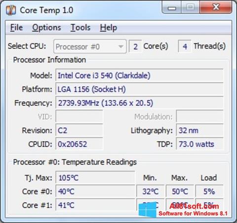 Screenshot Core Temp Windows 8.1